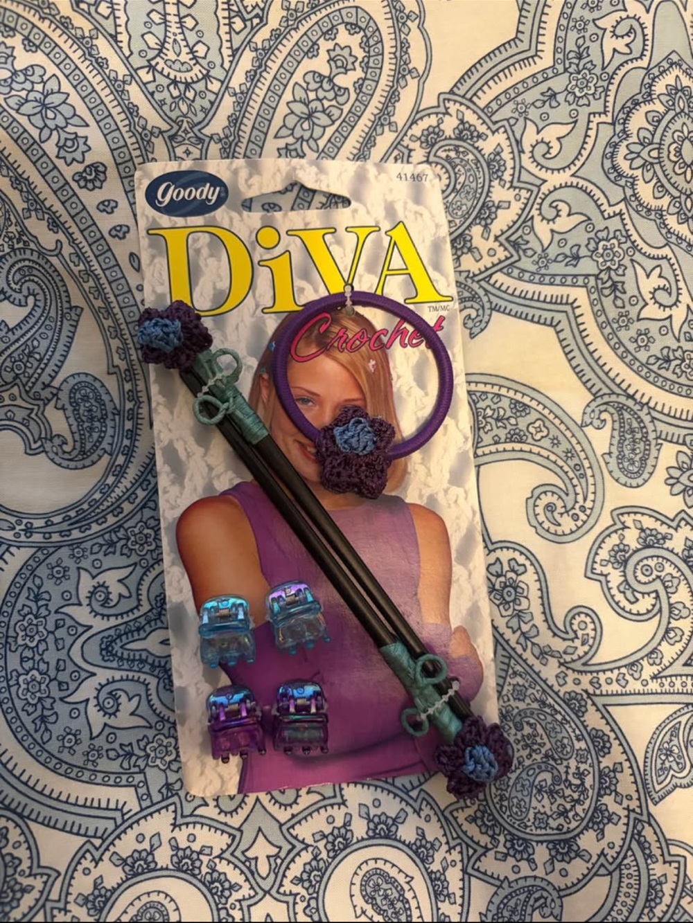 Vintage Goody Diva Crochet Purple Hair Accessory Set